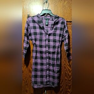 Sixteen Girl's Purple and Black Checkered Button-Up Shirt Size L